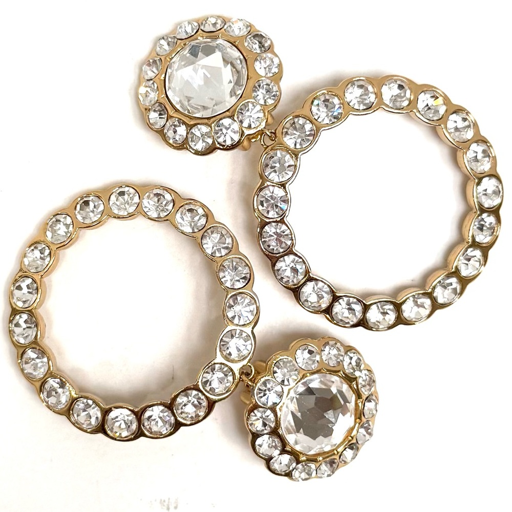 Elegant Christian Dior Vintage Gold Plated & Silver Crystal Large Hoop Earrings